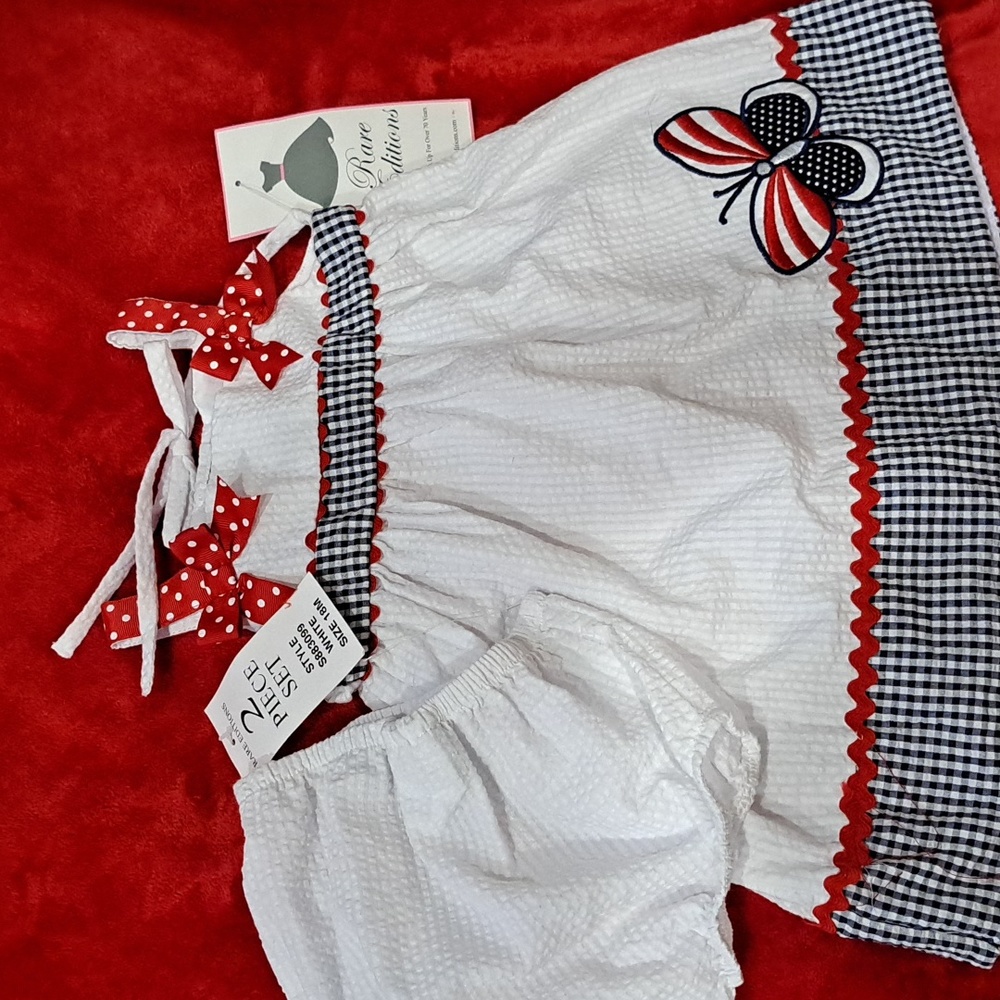 Rare Editions 2 Piece Set Girl, Size 18M, White, Red and Navy Blue